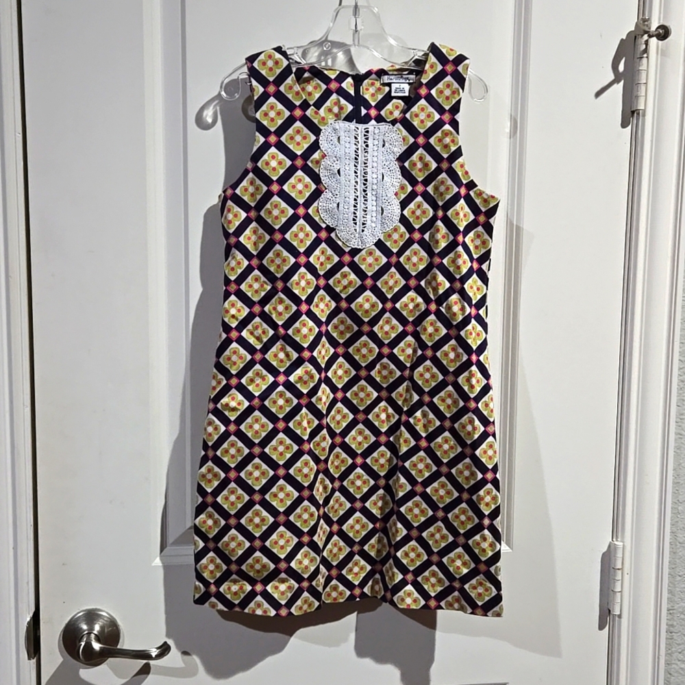 Hartstrings size 7 cotton/spandex woven dress with crochet detail